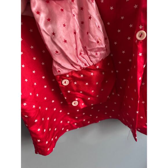 Vintage 50s Pink and Red Heart Satin Button Down Long Sleeve Blouse - Picture 3 of 6